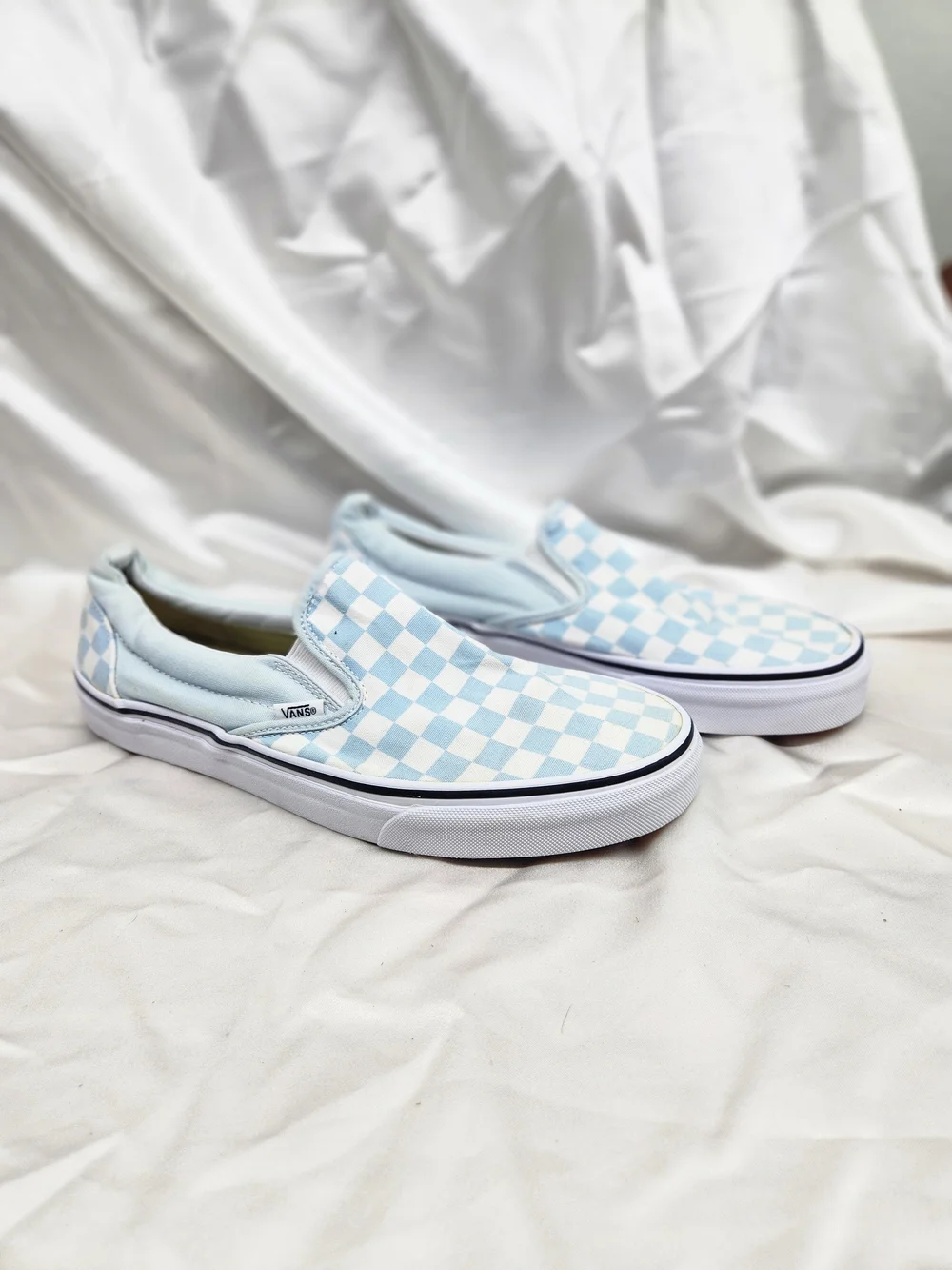 Vans Slip-On Checkerboard Sneakers - Light Blue & White